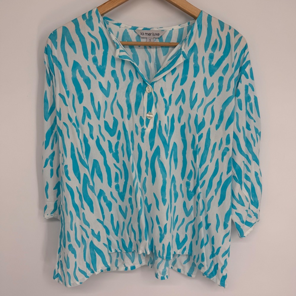 La Mer Luxe Womens Small‎ Turquoise White Abstract Zebra Print Resortwear